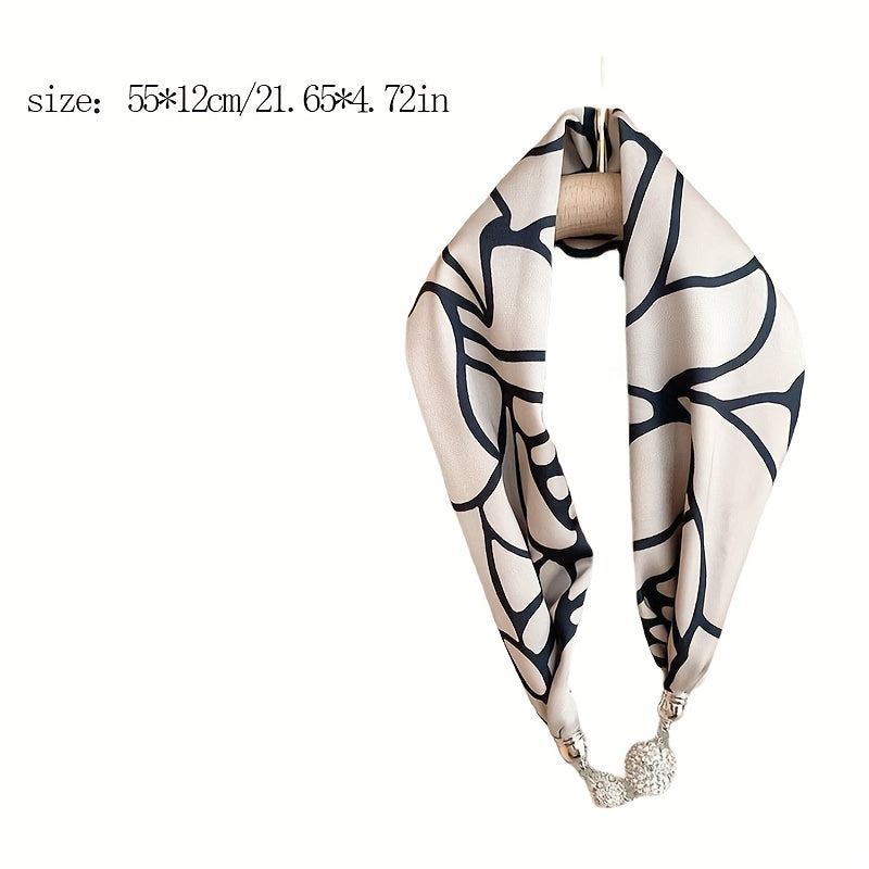 Rhinestone Round Buckle Neck Scarf Letter Print Silk Neckerchief Bandana
