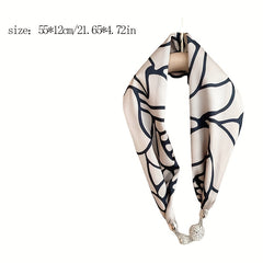 Rhinestone Round Buckle Neck Scarf Letter Print Silk Neckerchief Bandana
