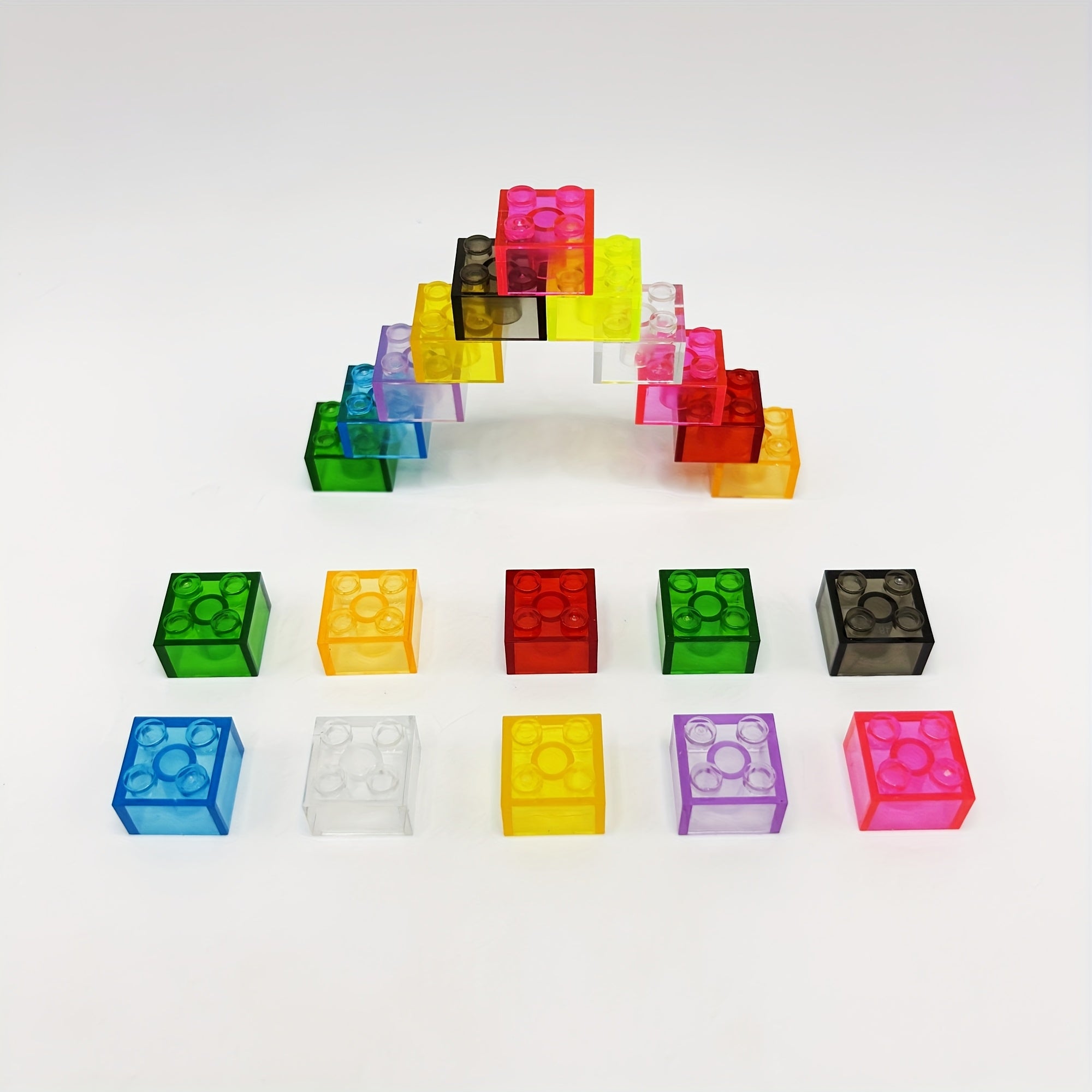 50pcs Multicolor Transparent Blocks for 2 x 2 Studs Hole Building Bricks