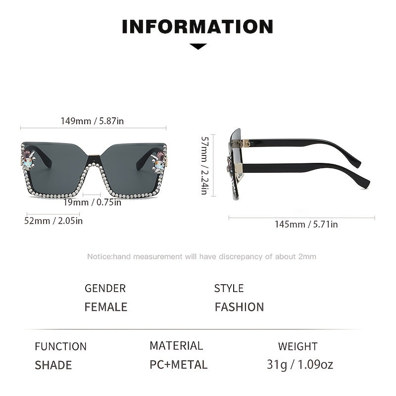 Rhinestone Semi Rimless Sunglasses Gradient Lens UV400