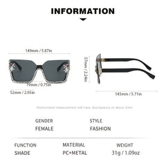 Rhinestone Semi Rimless Sunglasses Gradient Lens UV400