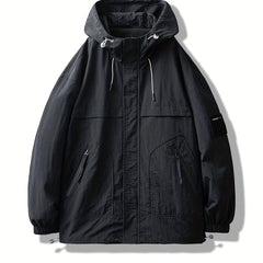 Men's Lightweight Hooded Windbreaker Jacket Casual Stand Collar Zip Up Coat