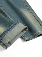 Vintage Ripped Jeans Men's Casual Street Style Denim Pants With Pockets