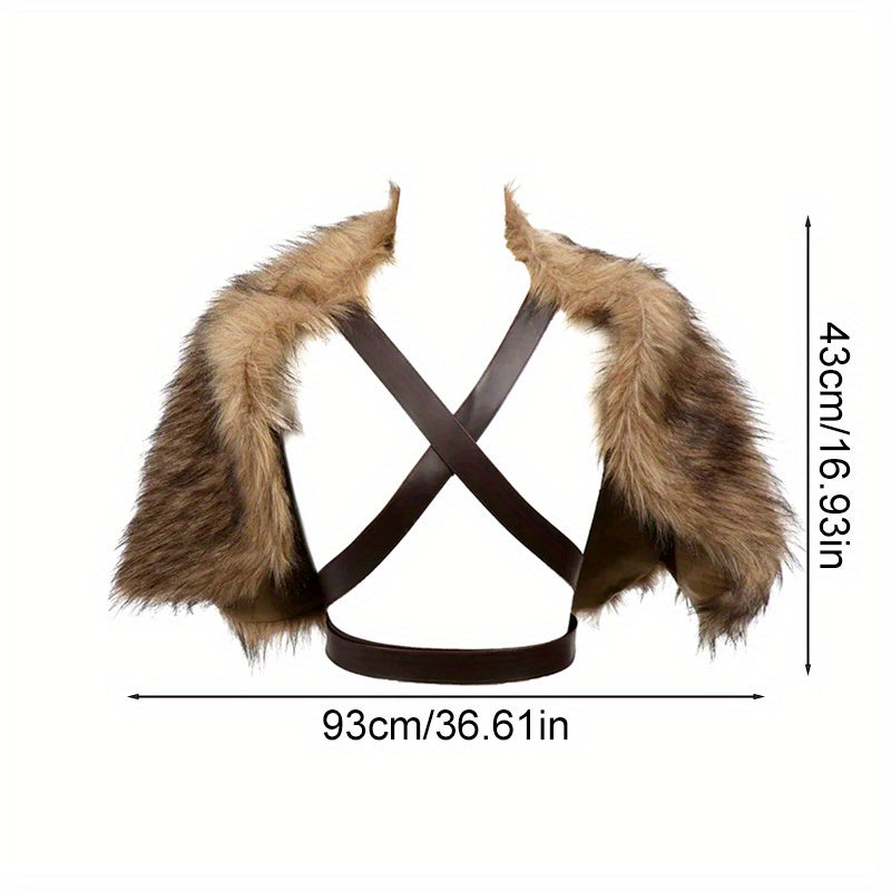 Viking Men'S Cape Shawl & Wrist Cover Set Faux Fur Scarf Polyester Knit