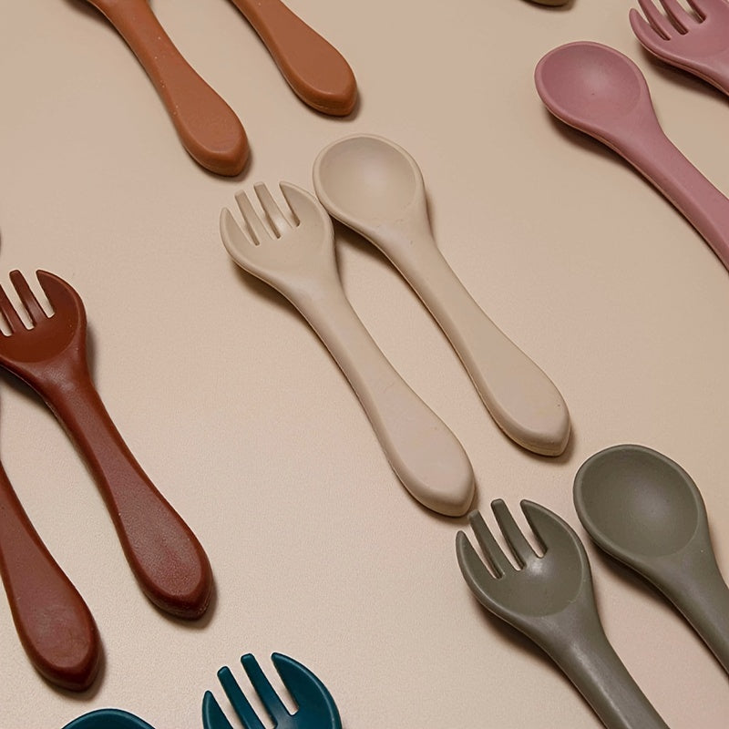 2pcs Baby Silicone BPA-Free Tableware Set with Spoon & Fork