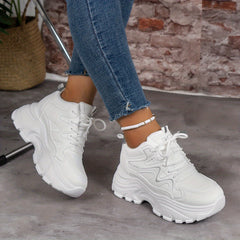 Women's Thick Bottom Sports Shoes Casual Solid Sneakers Lace Up Platform