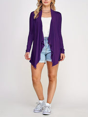 Solid Long Sleeve Open Front Stretch Cardigan