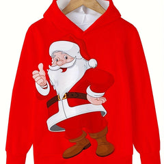 Santa Claus Graphic Hooded Sweatshirt Girls Solid Pullover