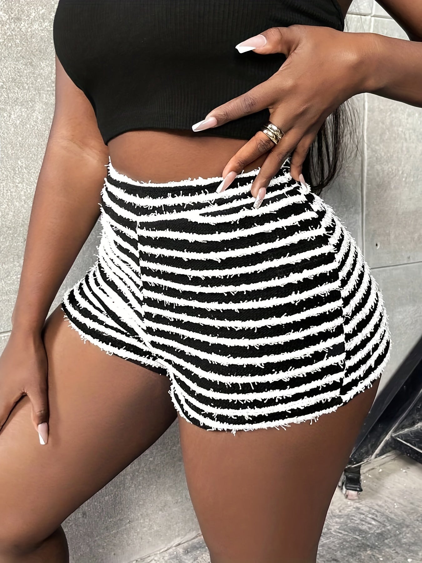 Striped High Waist Skinny Shorts for Women