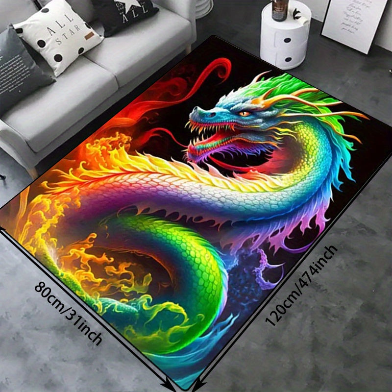 Colorful Dragon Printed Carpet Large Area Rug Soft Mat Non-slip Doormat