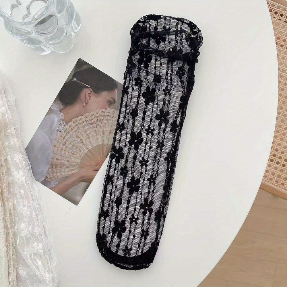 Floral Pattern Mesh Socks Semi Sheer Mid Tube Stockings