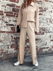 Button Front Shirt & Wide Leg Pants Set