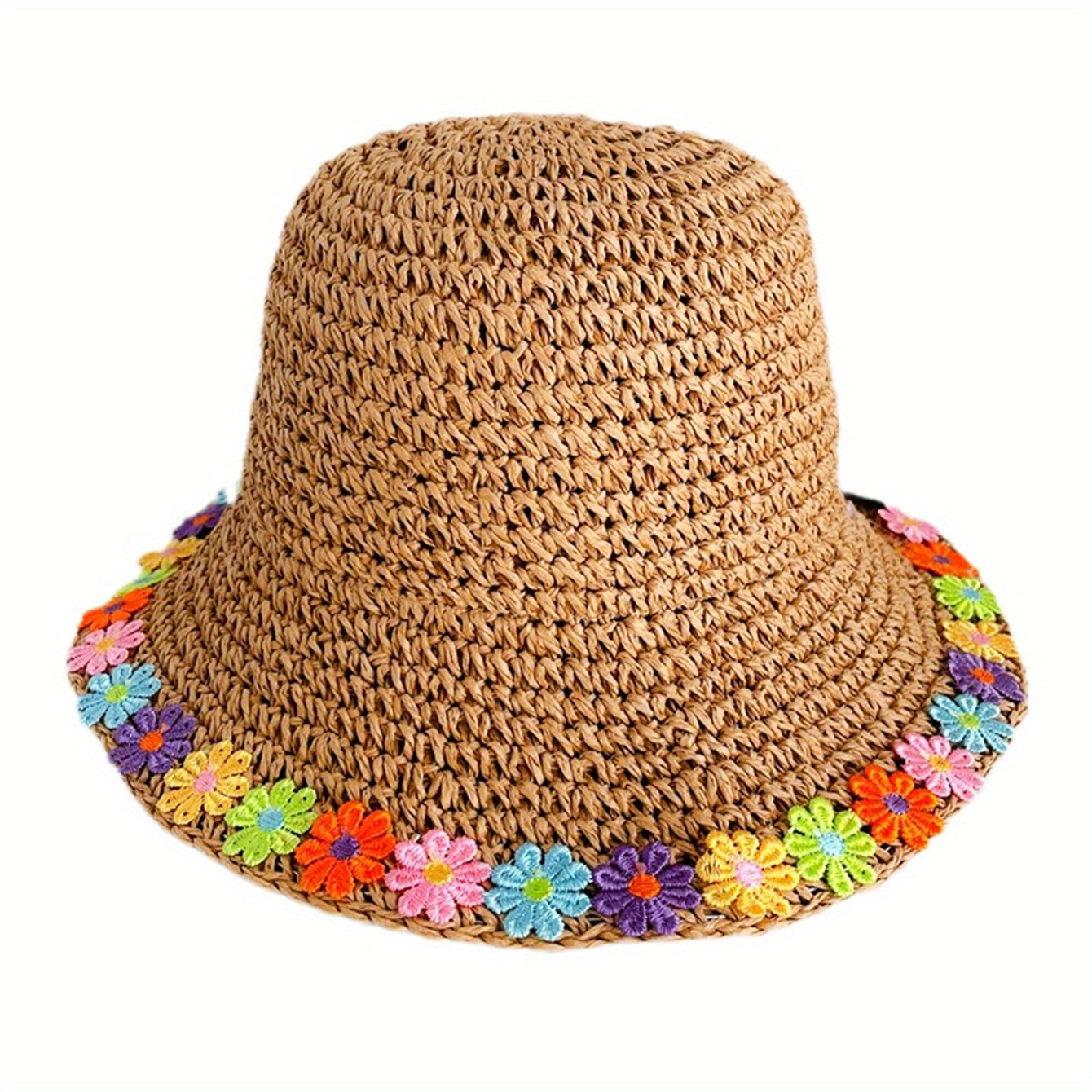 Crochet Bucket Hat Straw Basin Hat Summer Floppy Sun Hats