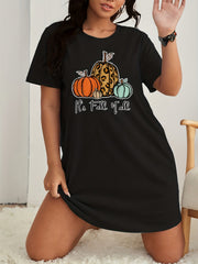 Halloween Lounge Dress Leopard Pumpkin Print Tee Nightdress