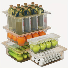 4pcs Refrigerator Storage Box Stackable Sealed Food Container