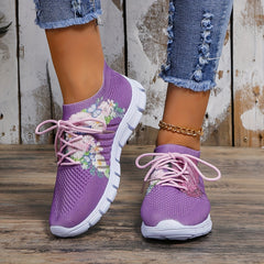 Women's Knit Sock Sneakers Butterfly & Floral Print Sports Shoes