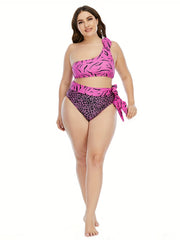 Women's Plus Crinkle Print Tie Shoulder Tankini Set