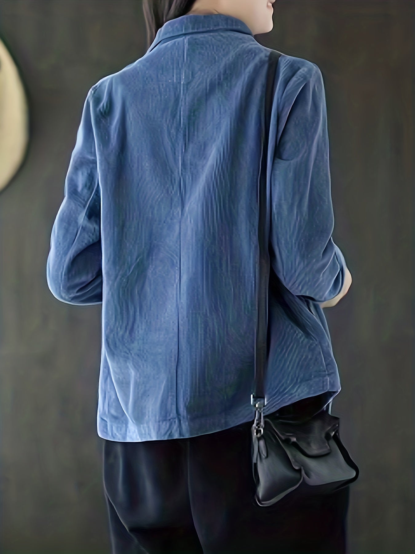 Solid Button Front Jacket Casual Long Sleeve Pocket Front Outerwear