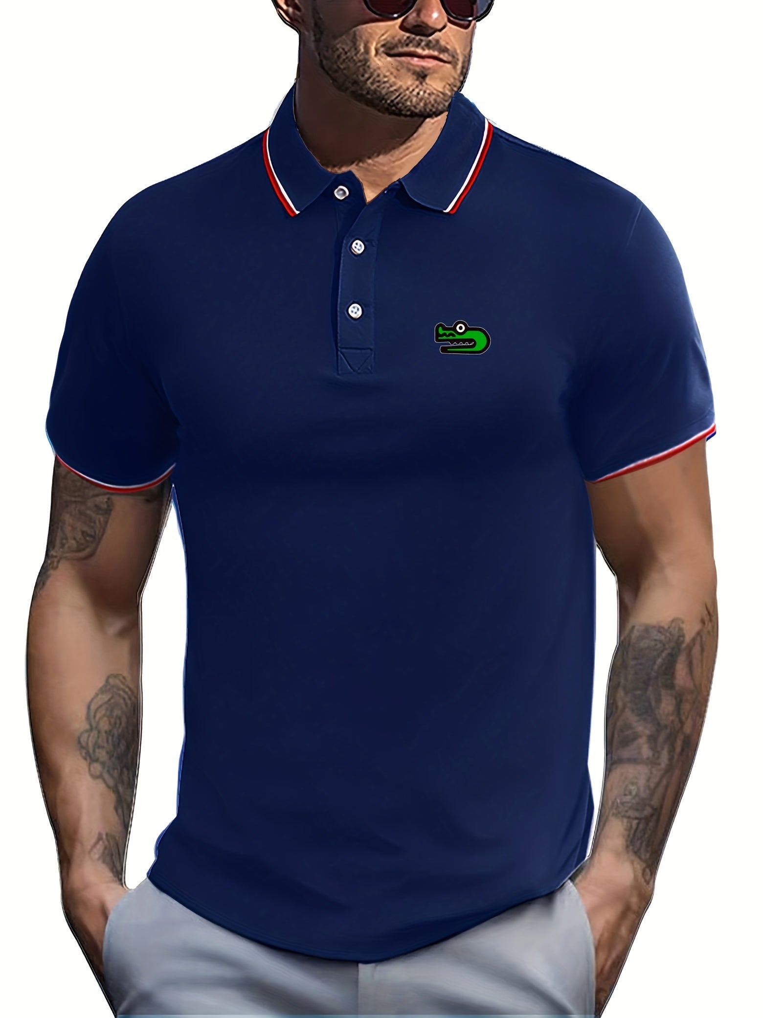 Cartoon Crocodile Print Men's Casual Polo Shirt