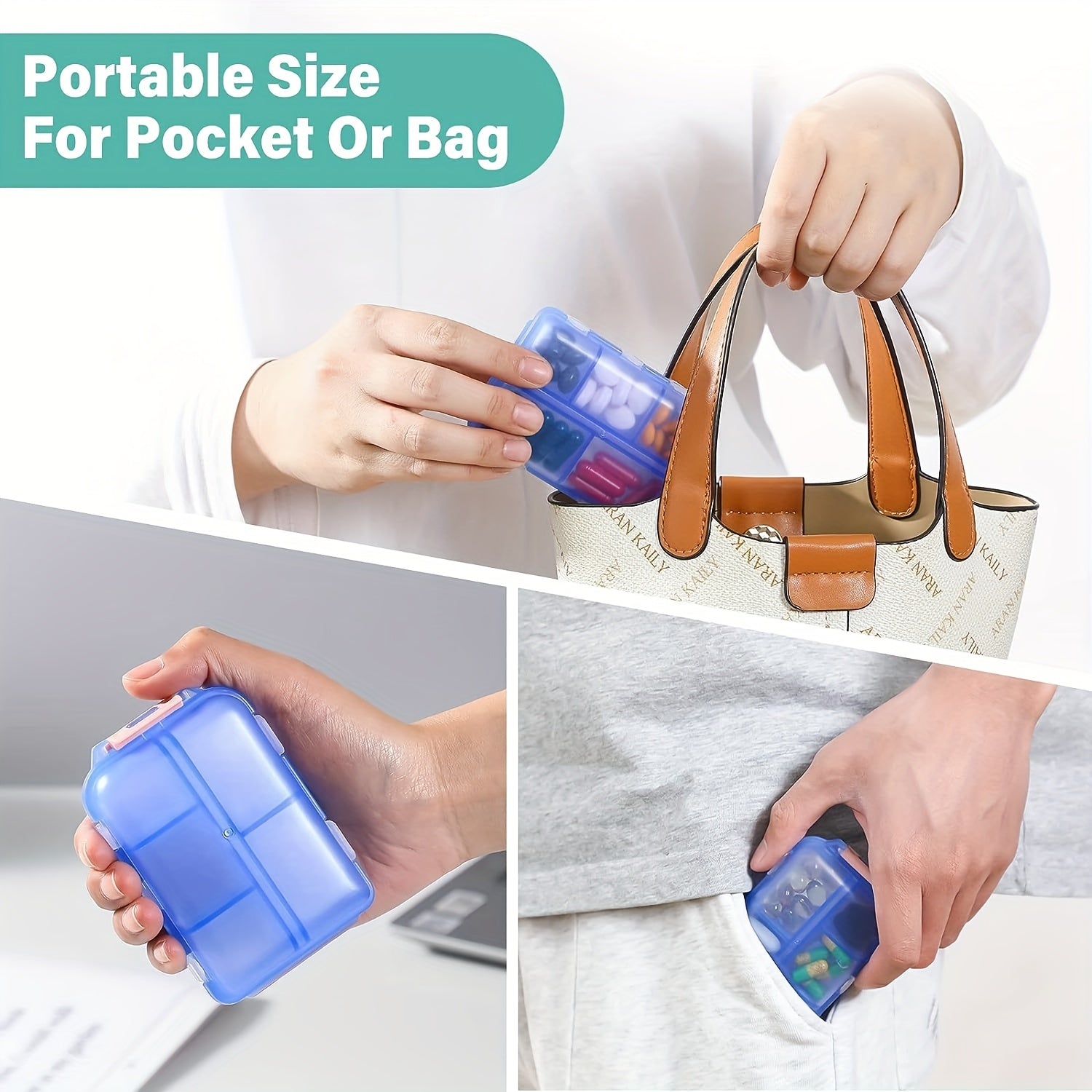 2pcs Weekly Pill Organizer Pocket Dispenser