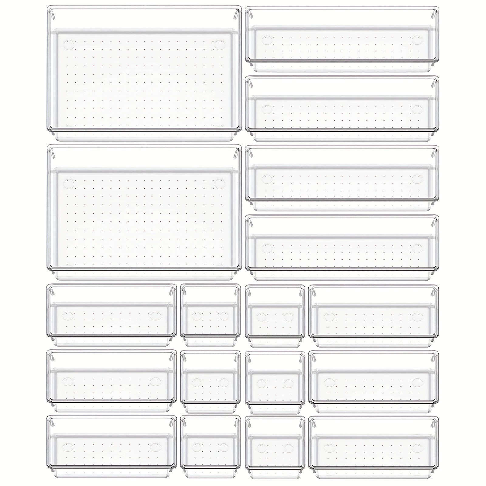 18pcs Desk Drawer Organizers Transparent Plastic Customize Layout Storage Bins
