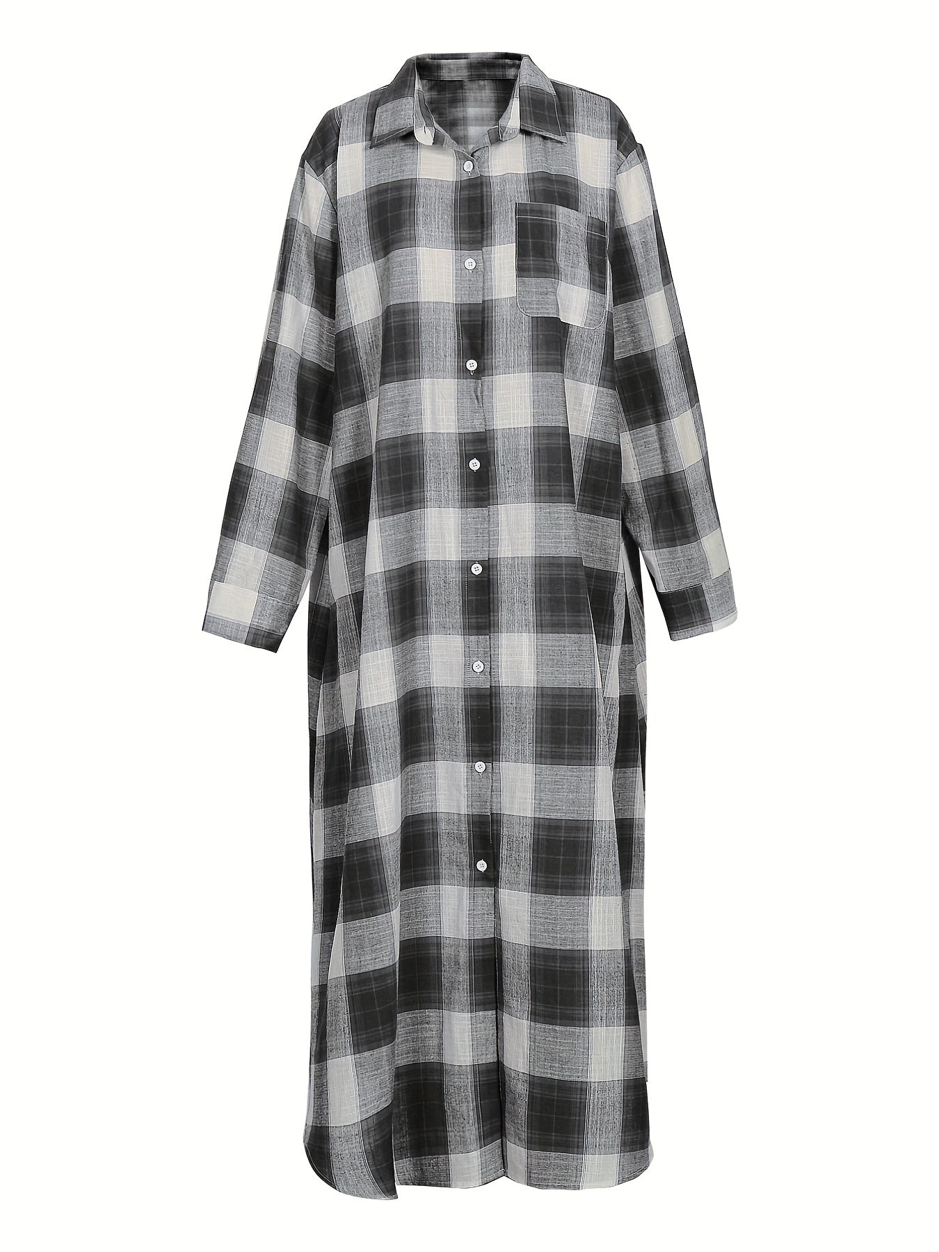 Gingham Print Polo Neck Shirt Dress