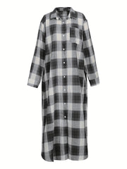 Gingham Print Polo Neck Shirt Dress