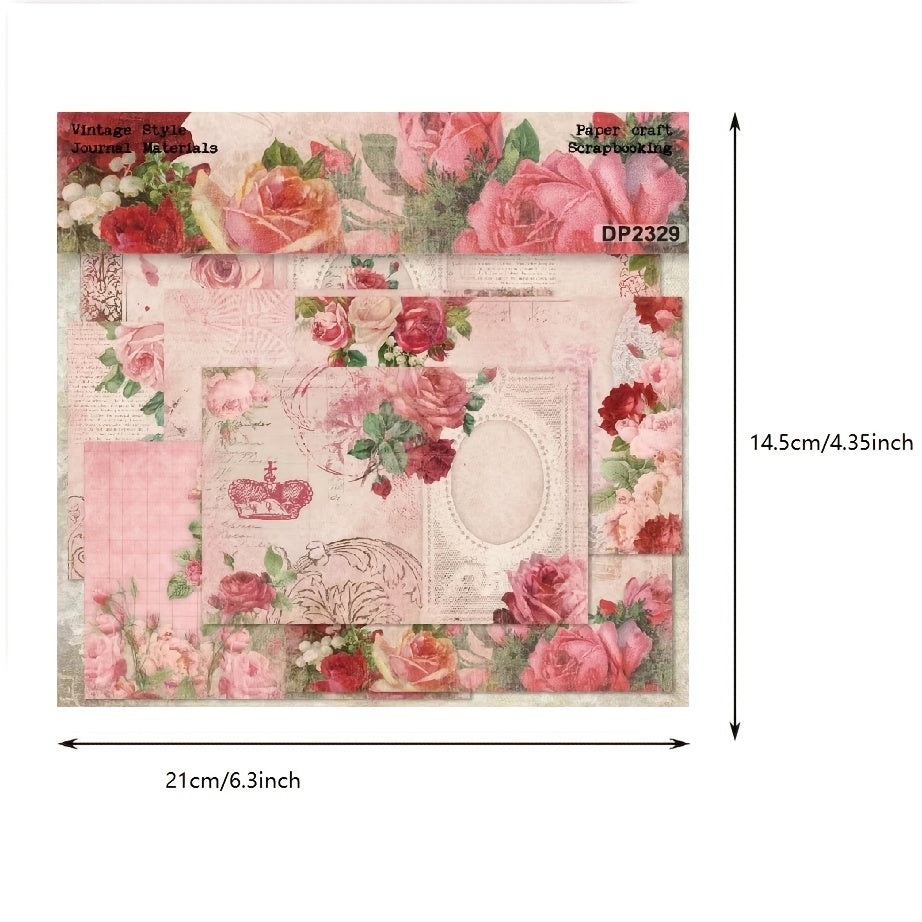 A5 Pink Rose Pattern Paper DIY Scrapbook Album Material
