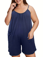 Casual Cami Romper Solid Round Neck Medium Stretch