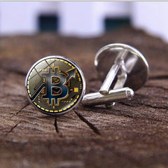 Bitcoin Round Metal Cufflinks for Men