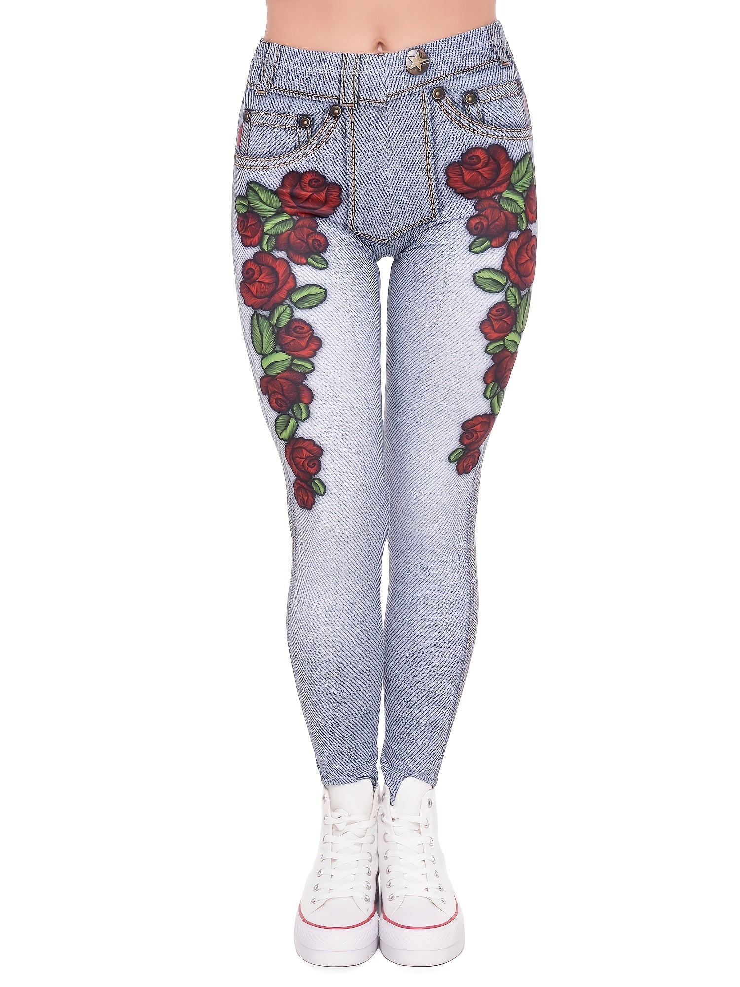 Red Roses Print High Waist Yoga Leggings