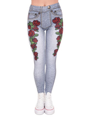 Red Roses Print High Waist Yoga Leggings