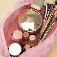 Textured Makeup Bag Zipper Brush Holder Organizer for Girls and Women