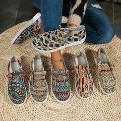 Retro Print Flat Sneakers Women's Lightweight Slip On Flat Sport Shoes