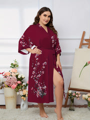 Plum Print Long Sleeve Robe Nightgown