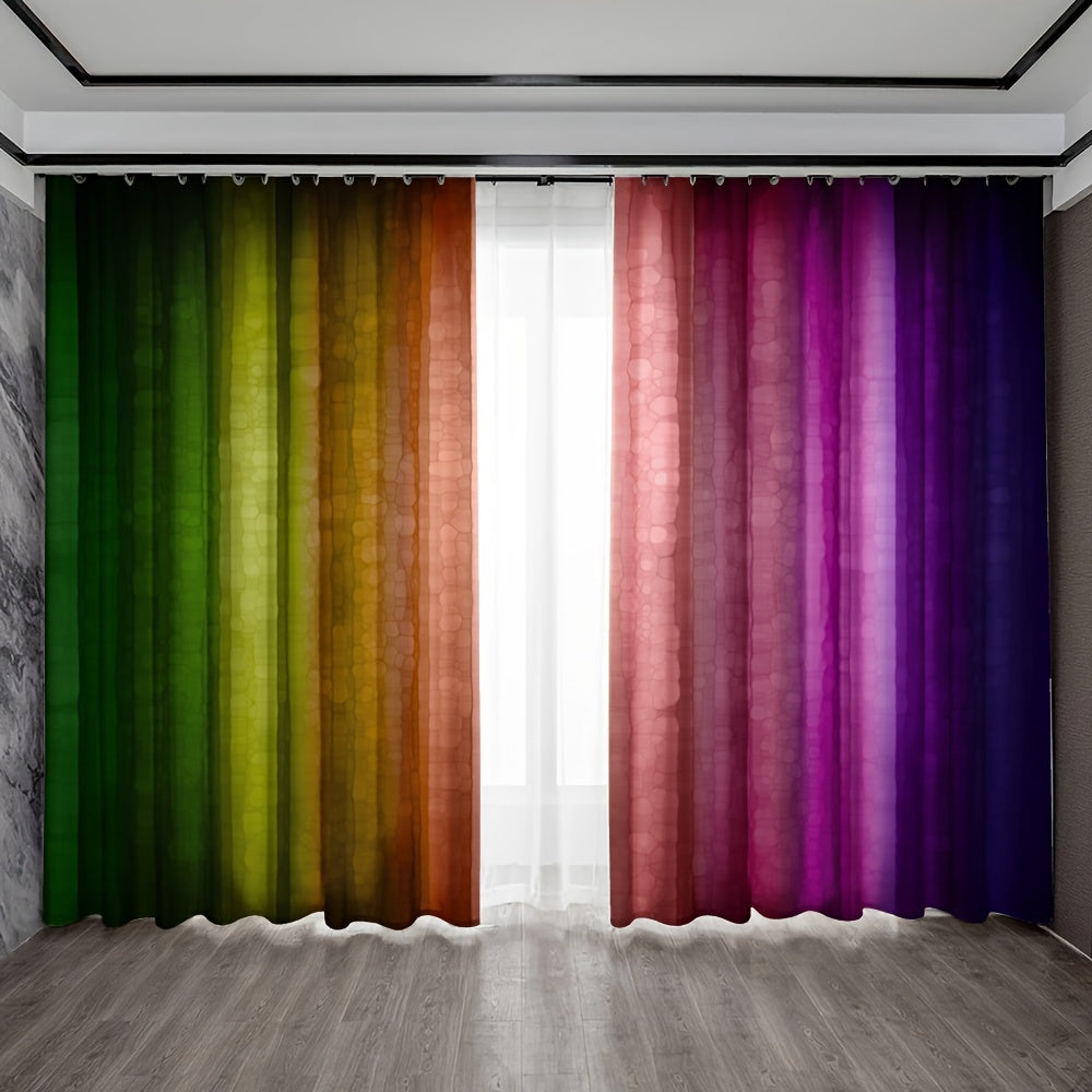 Dark Rainbow Curtains Set of 2 Rod Pocket Kitchen Cafe Living Room Decor