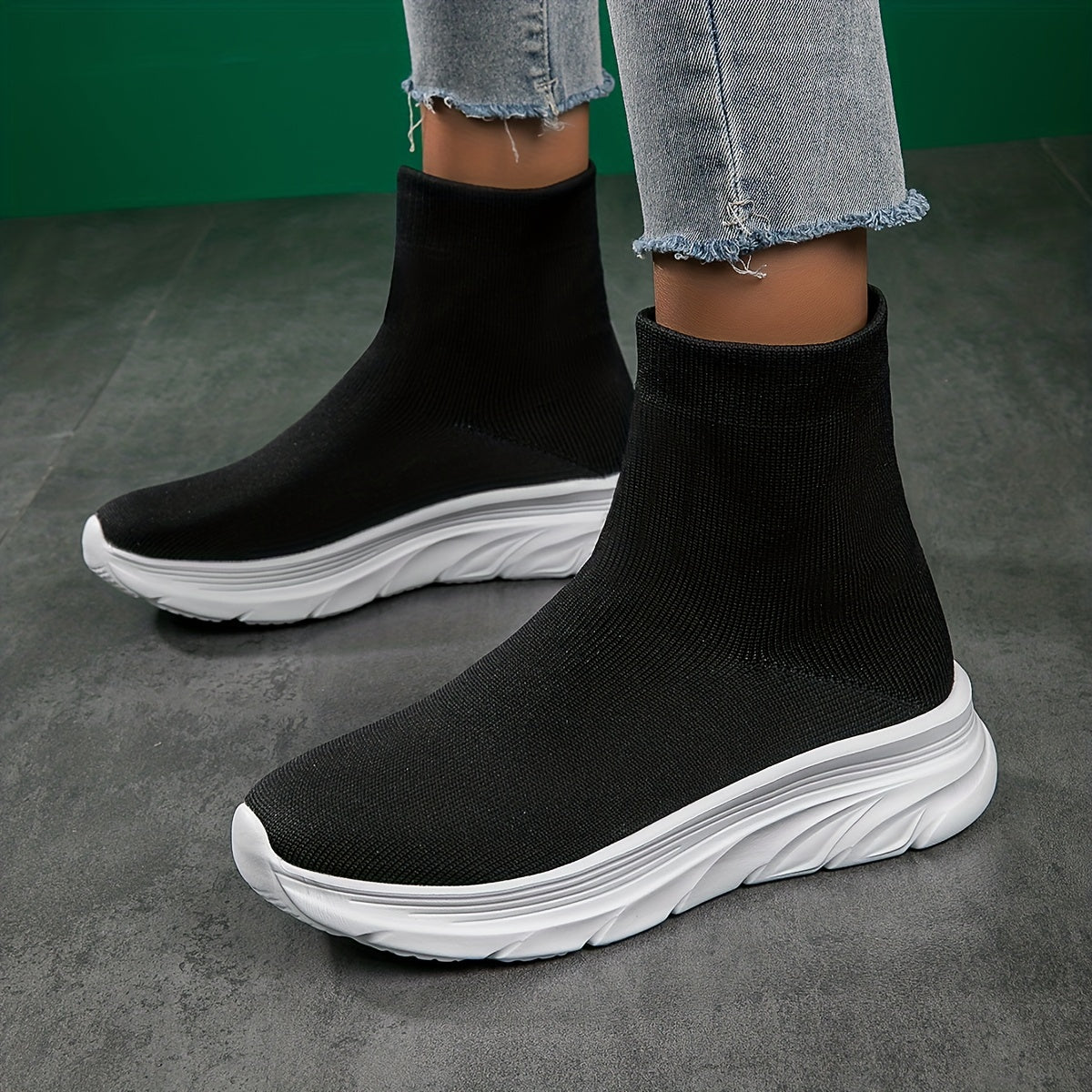 Women's High Top Slip On Sock Sneakers Breathable Knit Shoes