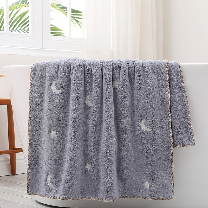 Set of 2 Embroidered Star Moon Towel Soft Absorbent Bath Towel