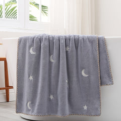 Set of 2 Embroidered Star Moon Towel Soft Absorbent Bath Towel
