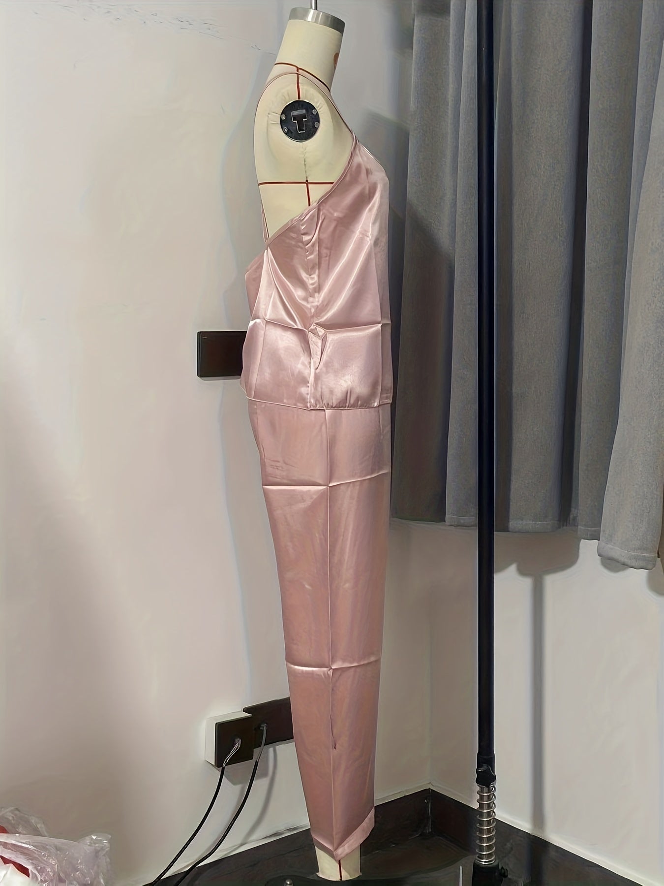 Satin Pajama Set Criss Cross Cami & Elastic Waistband Pants