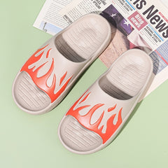 Unisex Flame Pattern Cloud Slides Pillow Slippers Lightweight Non Slip Shoes