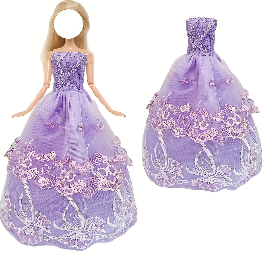 Red Lace Top Princess Mini Gown Dress for 11.8 Inch Doll - Kid Toy Gift