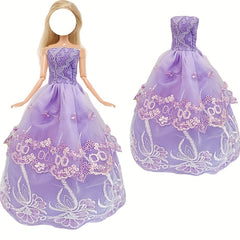 Red Lace Top Princess Mini Gown Dress for 11.8 Inch Doll - Kid Toy Gift