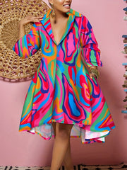 Printed Long Sleeve Polo Neck Dress