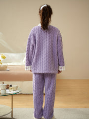 Bear Print Pajama Set Long Sleeve Top & Pants Women's Sleepwear