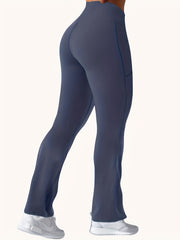 Solid High Rise Flared Leg Pants