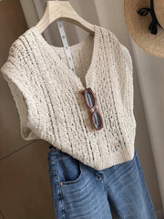 Retro Style Hook Flower Cut Out Cropped Knit Tank Tops