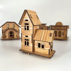 4pcs Mini Wooden 3D Puzzle Kit DIY Building Models Brain Teaser Educational Toy