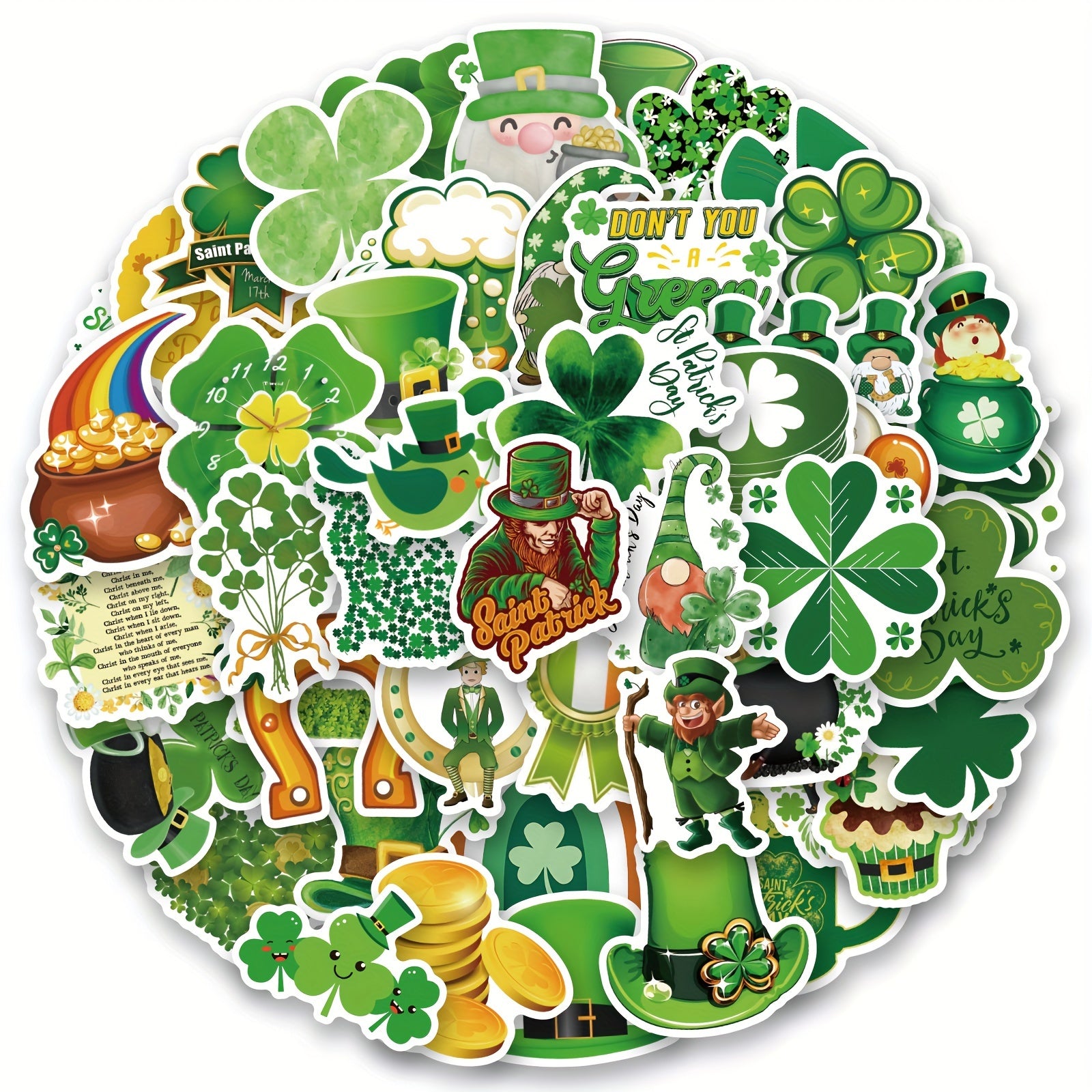 60PCS Shamrock St Patrick's Stickers Vinyl Waterproof Stickers Decals