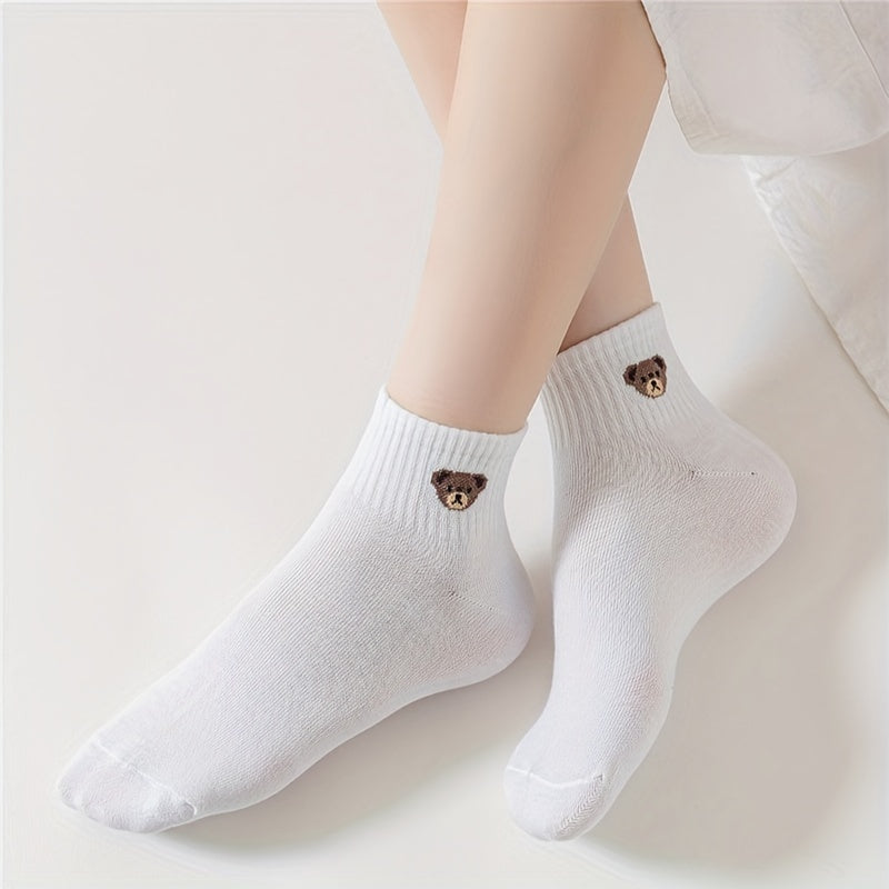 Cute Bear Print Crew Socks Set for Women